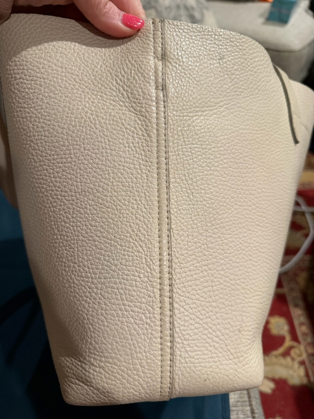 Cuyana Easy Tote Pebbled Leather Cream Ivory Large Minimalist Work Bag - Picture 8 of 15